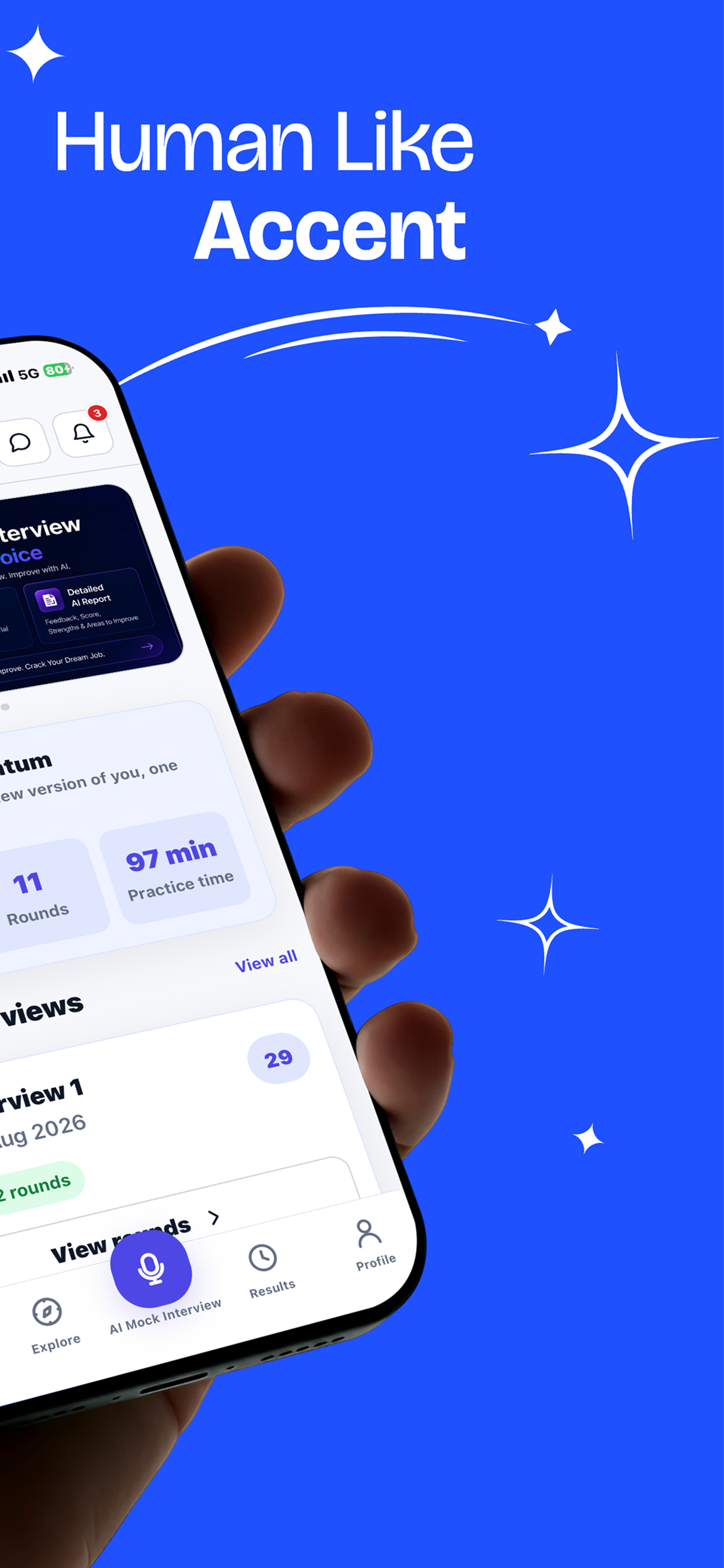 IntervioAI human like accent and voice practice screen