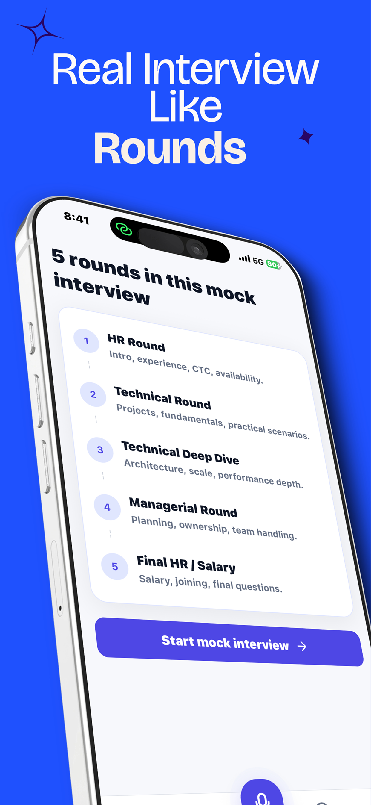 IntervioAI real interview like rounds app screen