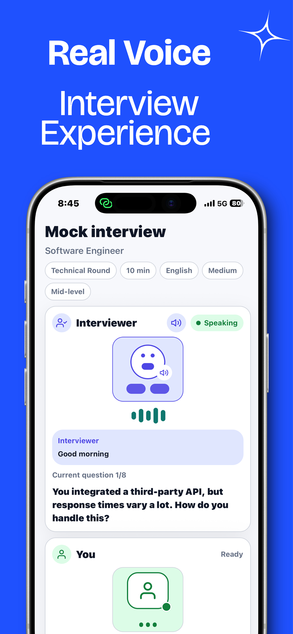 IntervioAI real voice interview experience screen
