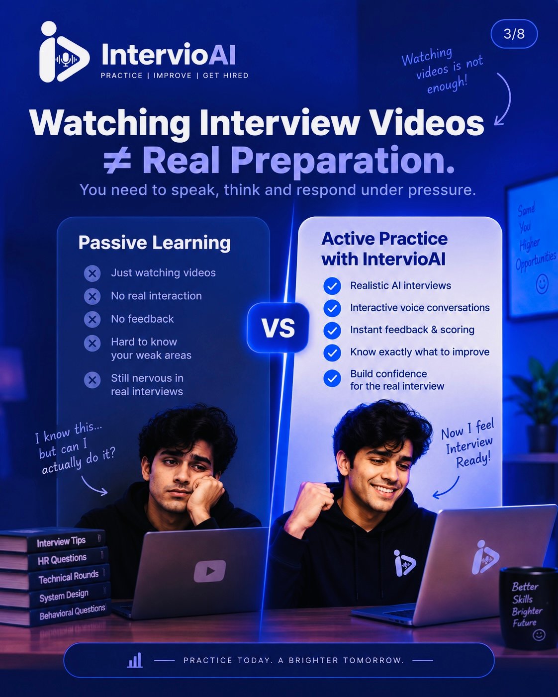 Watching interview videos versus active practice with IntervioAI